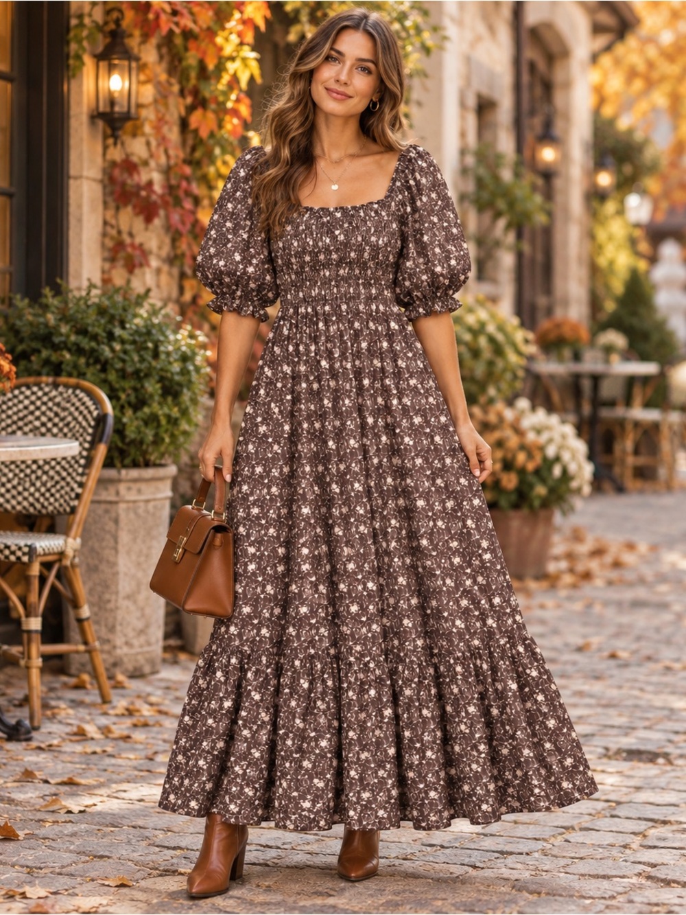 Elloh Cottagecore Romantic Boho Dress M Prairie Fall Floral Feminine Fairy